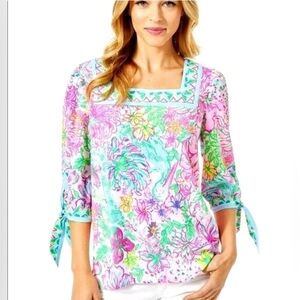 Lilly Pulitzer Colorful Square Neck Madge Top Size Small NWT